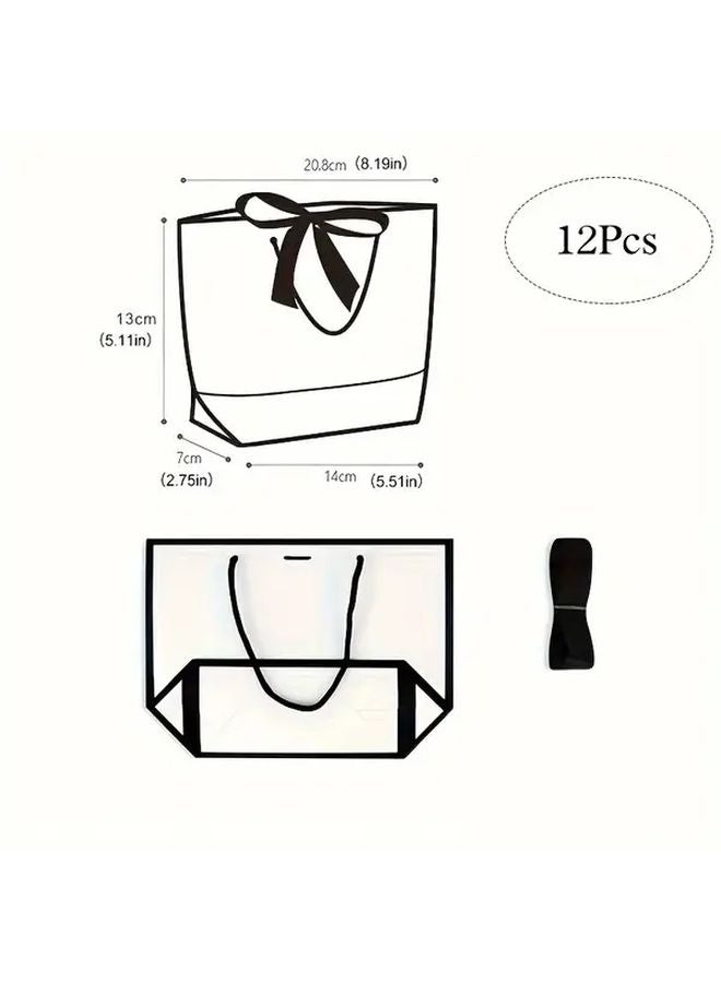 12pcs Small White Paper Tote Bags Large Capacity Bow Decoration For Party Events - Image 1