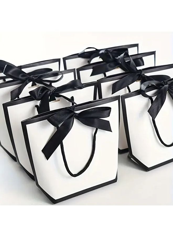 12pcs Small White Paper Tote Bags Large Capacity Bow Decoration For Party Events - Image 2