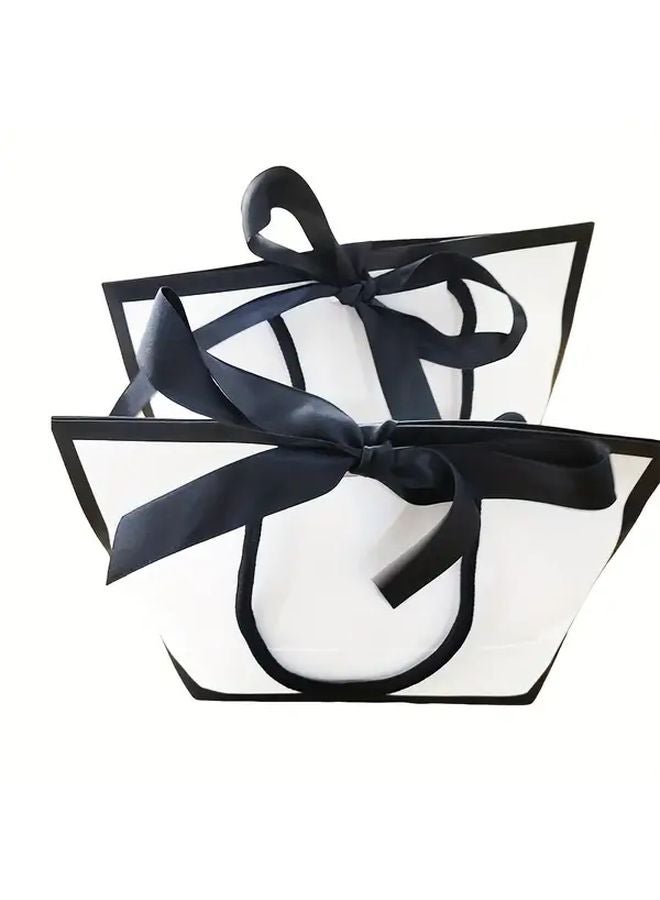 12pcs Small White Paper Tote Bags Large Capacity Bow Decoration For Party Events - Image 4