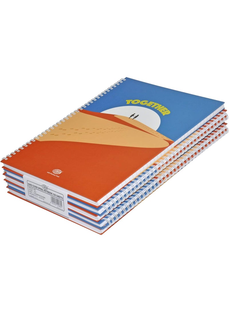 FIS FIS Spiral Hard Cover Notebook, A4 Size(29.7x21cm), Single Line Ruling, 100 Sheets, Pack of 5 Pieces - FSNBSA41906  - Image 1