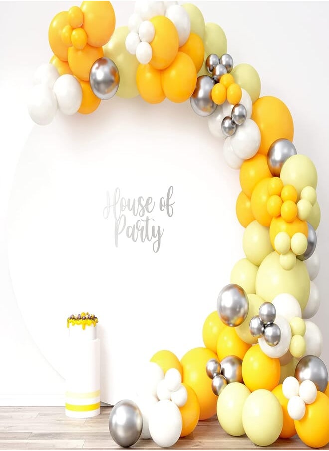 Generic HOUSE OF PARTY Yellow Balloon Arch | 5/10/12/18 Inch Silver White and Macaroon Yellow Latex Balloons | Balloon Garland Kit for Sunflower, Bee & Daisy Themed Party Supplies 