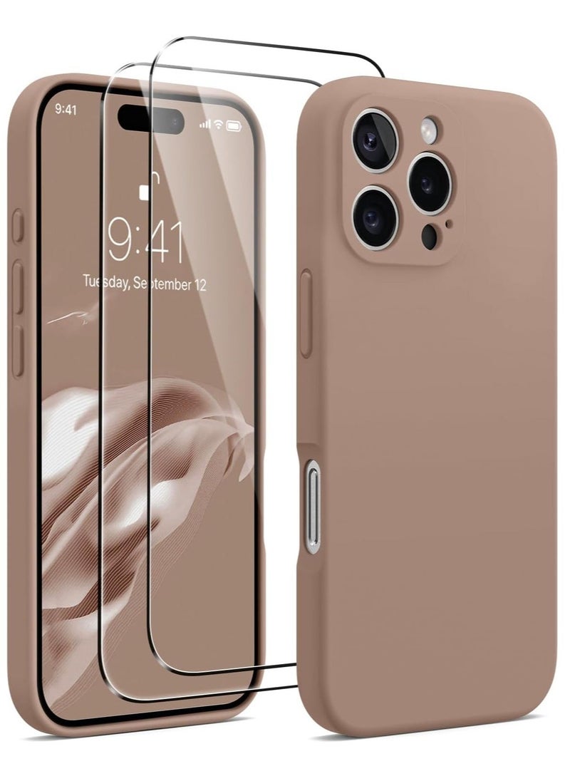 BGM Light Brown Silicone Case for iPhone 16 Pro Max - Camera Protection, MagSafe Compatible, Anti-Scratch Microfiber Lining, Includes 2 Screen Protectors