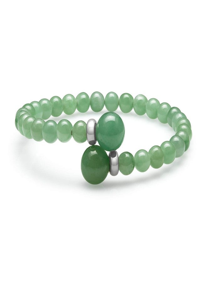 Belacqua Natural Green Jade Cuff Wrap Bracelet in Sterling Silver, Gemstone Sizes 6mm and 10 mm, Flexible fit, Standard Length -7.5, Fashion Jewelry for Women, Gift Box Included - Image 2