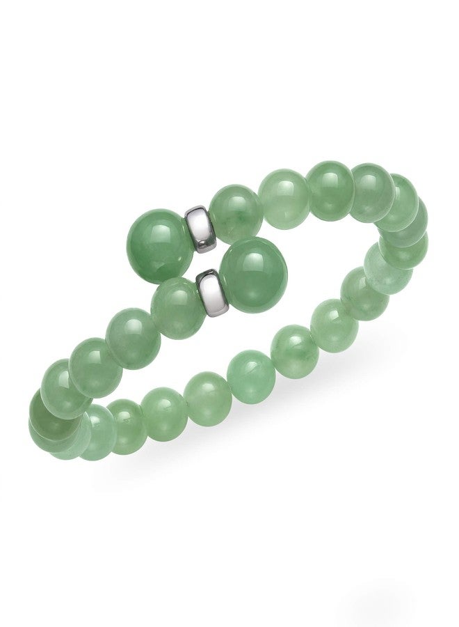 Belacqua Natural Green Jade Cuff Wrap Bracelet in Sterling Silver, Gemstone Sizes 6mm and 10 mm, Flexible fit, Standard Length -7.5, Fashion Jewelry for Women, Gift Box Included - Image 1