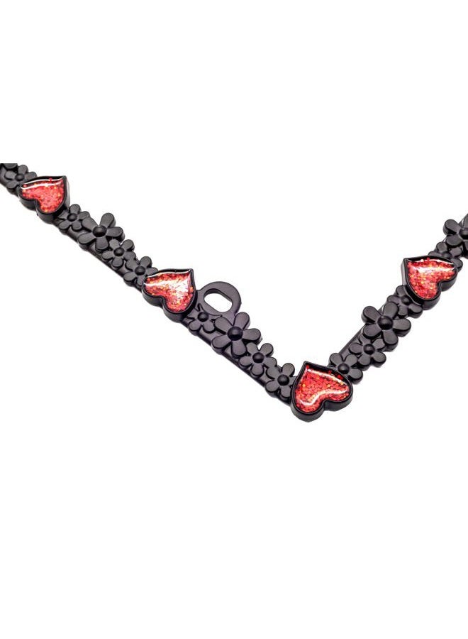 creathome 3D Shining Daisy Heart License Plate Frame from Pure Zinc Alloy Metal Perfect Plate Holder, Matt Black with Red Glitter, Luminously Heart - Image 5