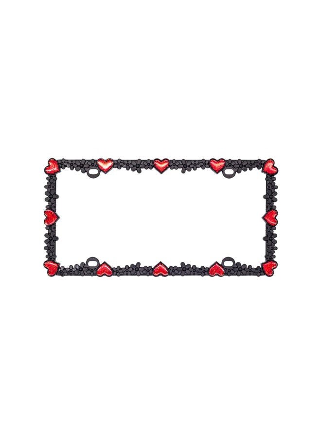 creathome 3D Shining Daisy Heart License Plate Frame from Pure Zinc Alloy Metal Perfect Plate Holder, Matt Black with Red Glitter, Luminously Heart - Image 3