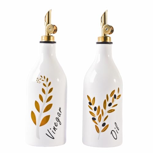 Satu Brown Oil and Vinegar Dispenser with Spout Set of 2, 13.5oz Olive Oil Dispenser Bottle for Kitchen Leakproof Oil Containers with Stainless Steel Pourer Suitable for Oil, Vinegar, Soy Sauce - Image 1