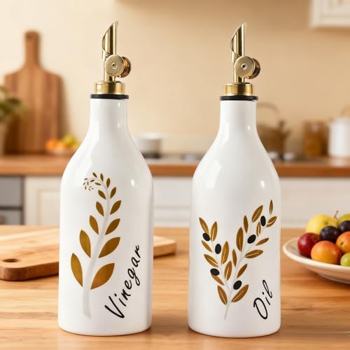 Satu Brown Oil and Vinegar Dispenser with Spout Set of 2, 13.5oz Olive Oil Dispenser Bottle for Kitchen Leakproof Oil Containers with Stainless Steel Pourer Suitable for Oil, Vinegar, Soy Sauce - Image 2