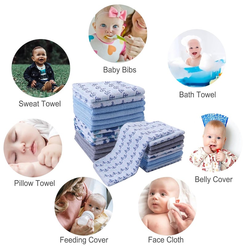 softan Baby Washcloths, 24Pack Baby Wash Cloths Extra Soft & Ultra Absorbent, Baby Towels and Washcloths Face Towel Unisex for Boys Girls Body, Washclothes Gentle on Sensitive Skin, 9x9 Whale & Anchor - Image 2