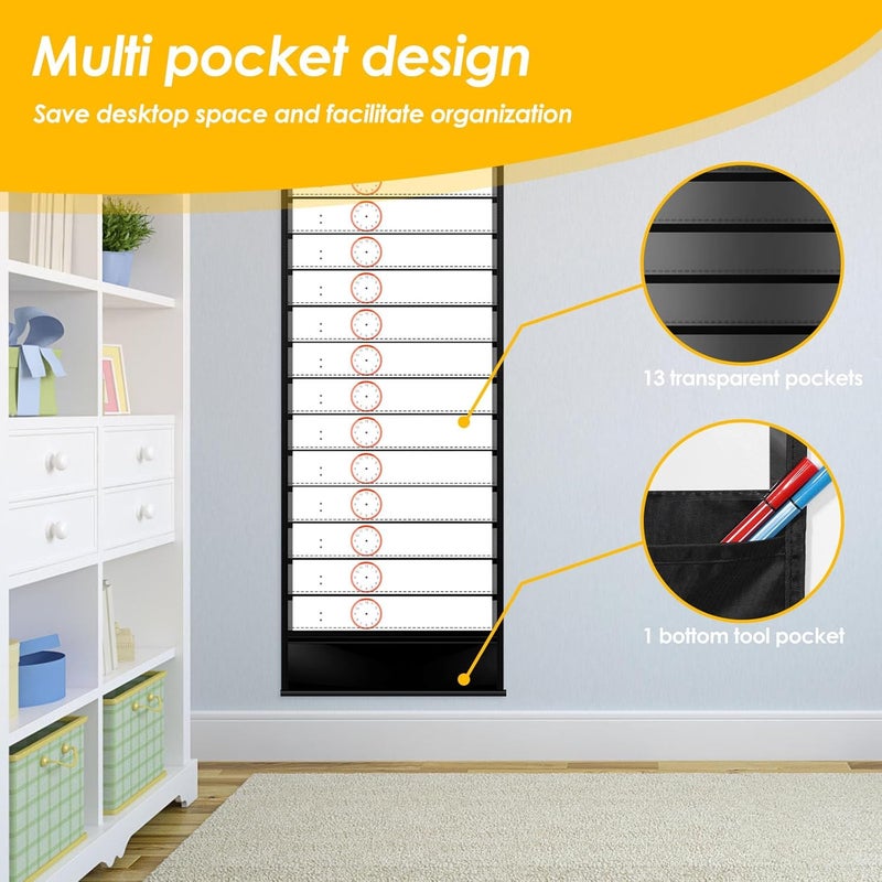windforgecraft Daily Schedule Pocket Chart School Smart Pocket Chart 13+1 Pockets Scheduling Pocket Chart with Blank Cards Greenery Schedule Charts for Classroom Home Office Activities Decorate (Black) - Image 5