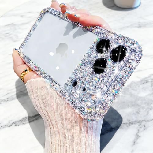 Cavdycidy Designer Compatible with iPhone 17 Pro Bling Clear Case for Women,Cute Glitter Phone Case with Sparkle Rhinestone Diamond Camera Protection，Airbag Anti-Fall Crystal Hard Cover for Girl - Image 1