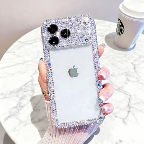 Cavdycidy Designer Compatible with iPhone 17 Pro Bling Clear Case for Women,Cute Glitter Phone Case with Sparkle Rhinestone Diamond Camera Protection，Airbag Anti-Fall Crystal Hard Cover for Girl - Image 2