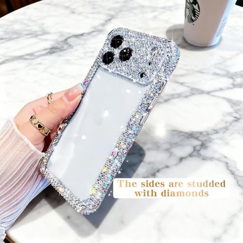 Cavdycidy Designer Compatible with iPhone 17 Pro Bling Clear Case for Women,Cute Glitter Phone Case with Sparkle Rhinestone Diamond Camera Protection，Airbag Anti-Fall Crystal Hard Cover for Girl - Image 4