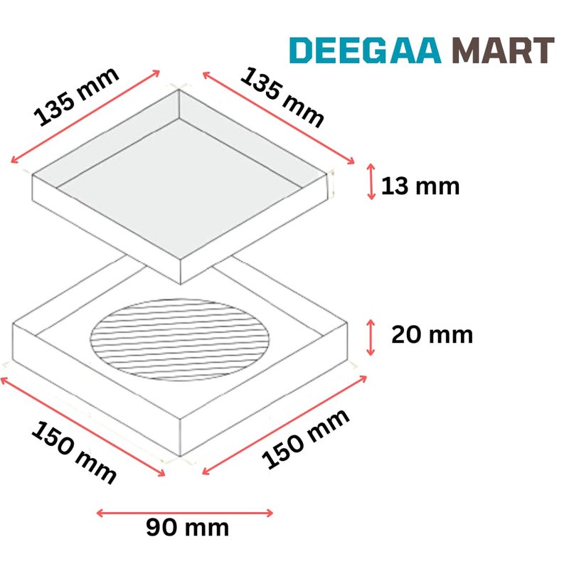 DEEGAA MART ديغا مارت مصفاة أرضية بمدخل بلاط 6 بوصة مع مصيدة صراصير مصفاة مربعة SS304 للحمام والشرفات 6 × 6 - Image 5