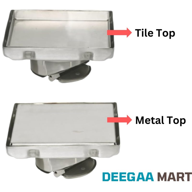 DEEGAA MART ديغا مارت مصفاة أرضية بمدخل بلاط 6 بوصة مع مصيدة صراصير مصفاة مربعة SS304 للحمام والشرفات 6 × 6 - Image 3