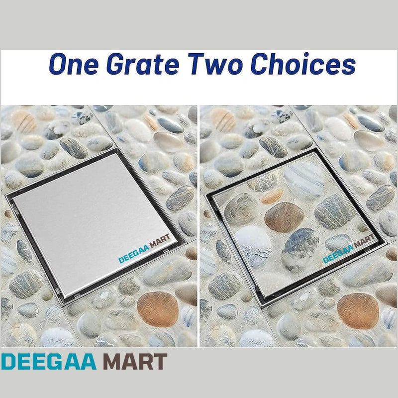 DEEGAA MART ديغا مارت مصفاة أرضية بمدخل بلاط 6 بوصة مع مصيدة صراصير مصفاة مربعة SS304 للحمام والشرفات 6 × 6 - Image 4