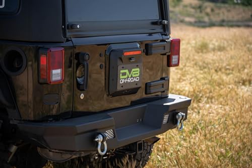 DV8 Offroad Spare Tire Delete for 2007-2018 Jeep Wrangler JK | Replaces Spare Tire Assembly | Maximizes Departure Angle | Features LED License Plate Light | Included Rubber Plugs | Micro-Texture Black Powder Coat - Image 3