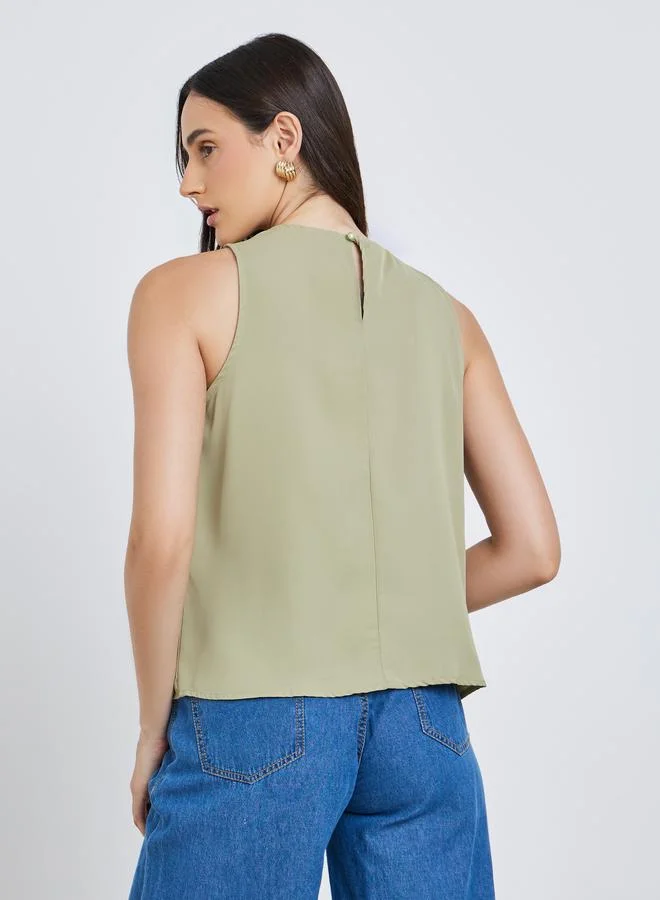 Styli Styli Green Sleeveless Blouse with Buckle Detail