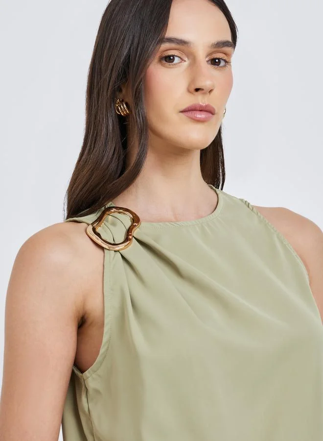 Styli Styli Green Sleeveless Blouse with Buckle Detail