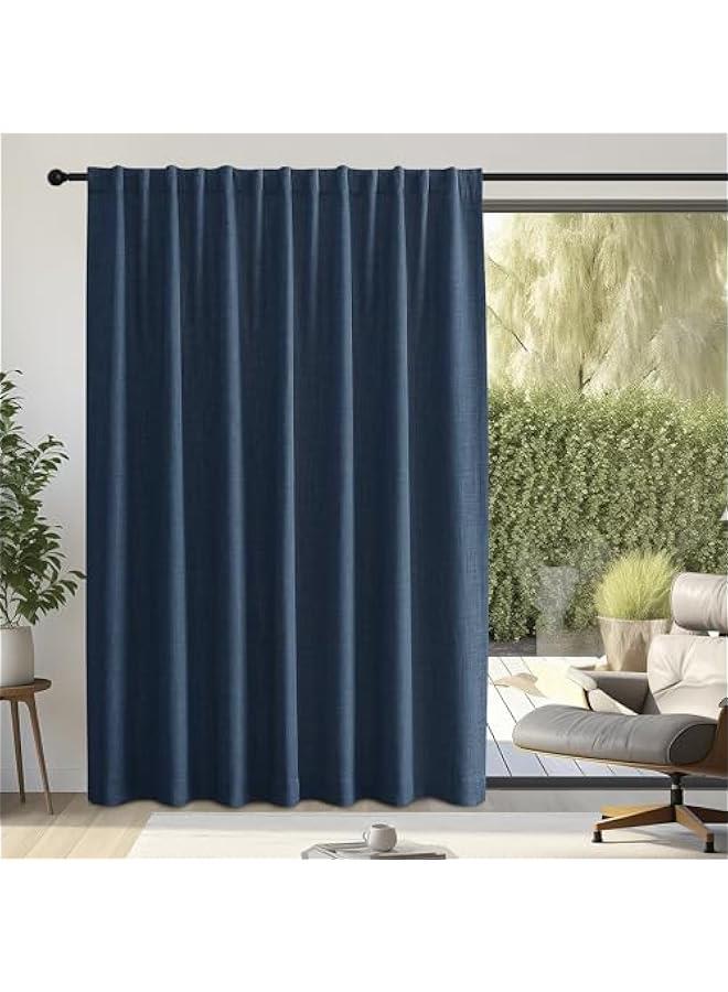 Arabest Navy Blue Curtains for Sliding Glass Door, Rod Pocket/Back Tab/Hook Belt Faux Linen Thermal Window Drape Privacy Room Divider for Kids Room/Living Room, W100 x L84, 1 Panel  - Image 2
