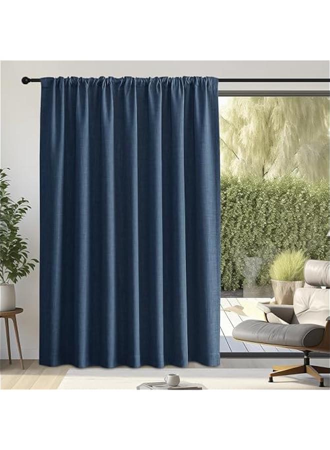 Arabest Navy Blue Curtains for Sliding Glass Door, Rod Pocket/Back Tab/Hook Belt Faux Linen Thermal Window Drape Privacy Room Divider for Kids Room/Living Room, W100 x L84, 1 Panel  - Image 3
