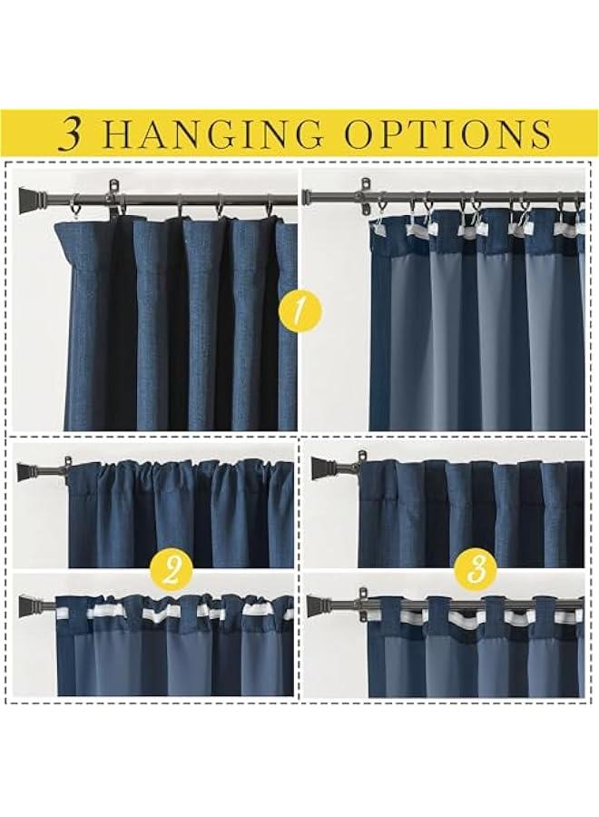 Arabest Navy Blue Curtains for Sliding Glass Door, Rod Pocket/Back Tab/Hook Belt Faux Linen Thermal Window Drape Privacy Room Divider for Kids Room/Living Room, W100 x L84, 1 Panel  - Image 4