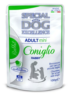 Monge Special Dog Excellence by Monge | Mini Dog Wet Food with Rabbit | Super Premium Complementary Wet Mini Dog Food | Chunkies in Pouch - 100g 