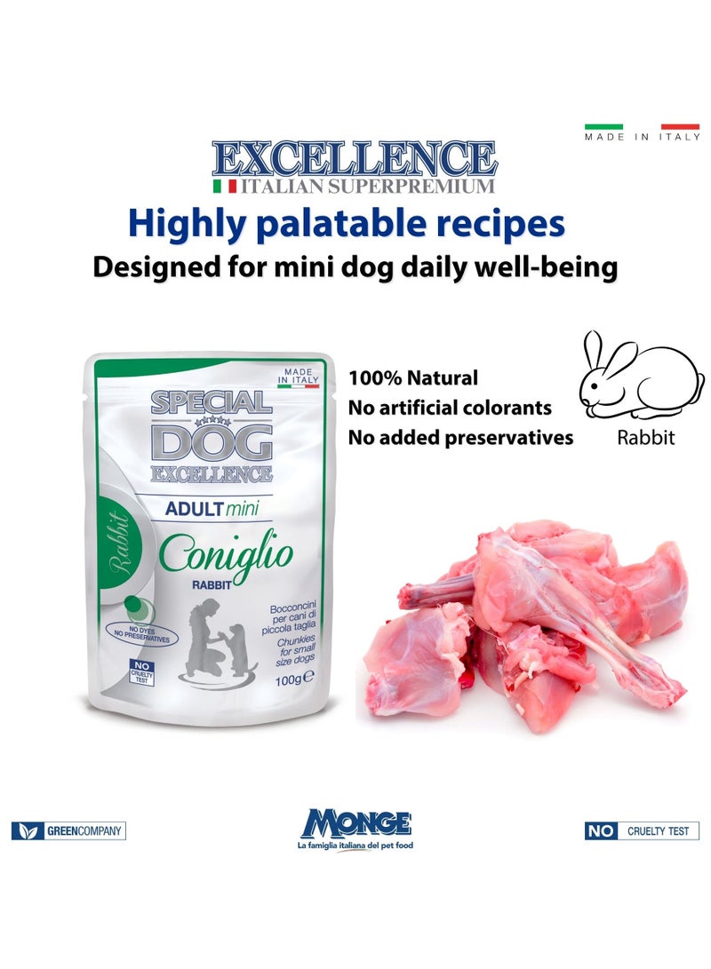 Monge Special Dog Excellence by Monge | Mini Dog Wet Food with Rabbit | Super Premium Complementary Wet Mini Dog Food | Chunkies in Pouch  - Image 3