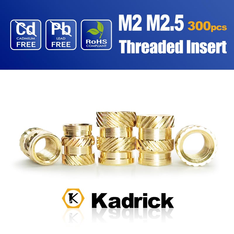 Kadrick 300 Pcs M2 M2.5 Threaded Inserts For Plastic With Heat Set Tips M2 & M2.5 Heat Set Inserts Kit Brass Inserts For 3D Pringting - Image 2