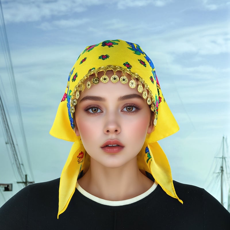 Fashionable Peony Headscarf with Luxurious Gold Sequin Accessories - Breathable, Dustproof, Lightweight Summer Wrap for Women - Image 1