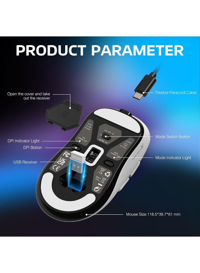 هجوم القرش X3 Lightweight Wireless Gaming Mouse White - Image 5