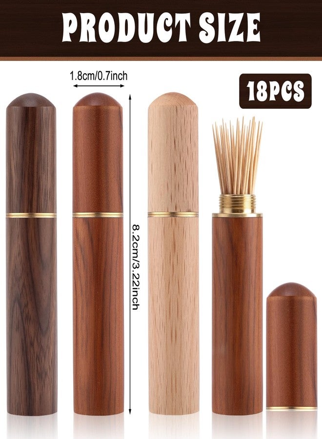 Singhoow 18 Pack Toothpick Holder Portable Wood, Mini Pocket Wooden Toothpick Holders, Portable Travel Tooth Pick Cases for Storage Toothpicks Needle Pill Bead Ear Pick Cotton Swab Women Men - Image 2