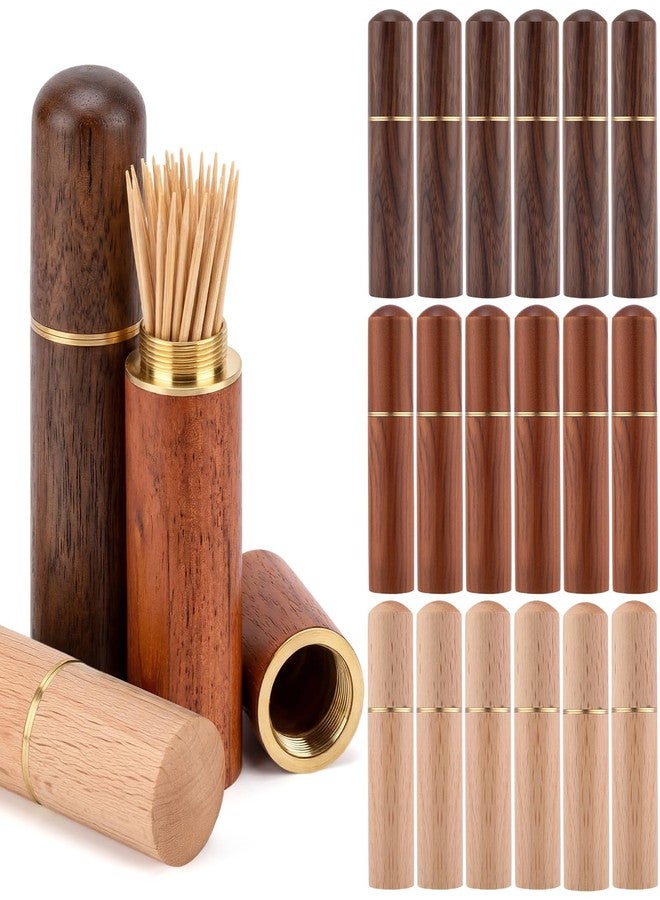 Singhoow 18 Pack Toothpick Holder Portable Wood, Mini Pocket Wooden Toothpick Holders, Portable Travel Tooth Pick Cases for Storage Toothpicks Needle Pill Bead Ear Pick Cotton Swab Women Men - Image 1