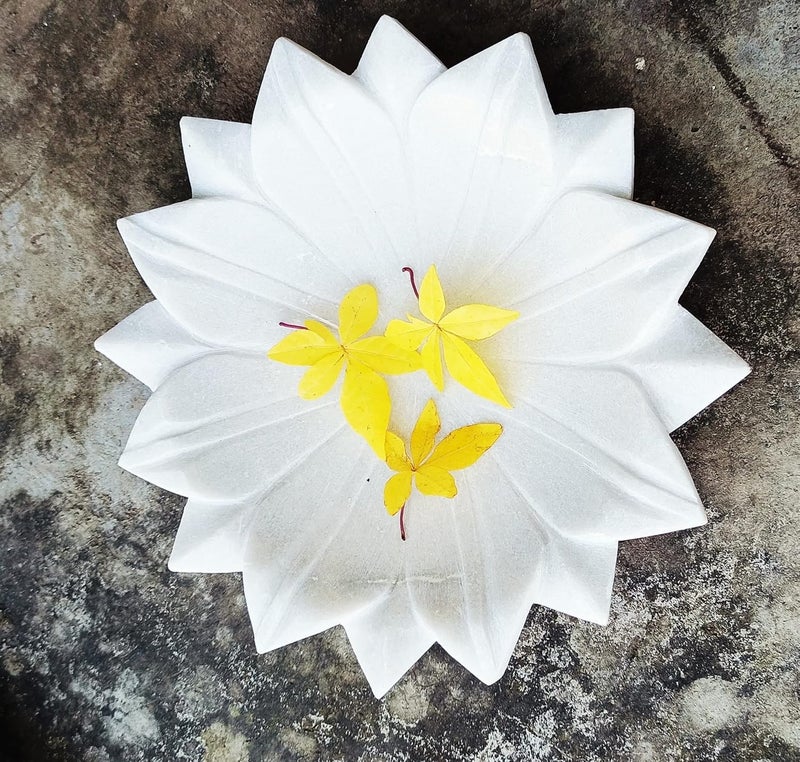 R&M R&M RM Marble Lotus Bowl | Uruli Home Office Place Déc | Marble Fruit Bowl | Marble Flower Bowl | Marble Center Table Bowl  - Image 1