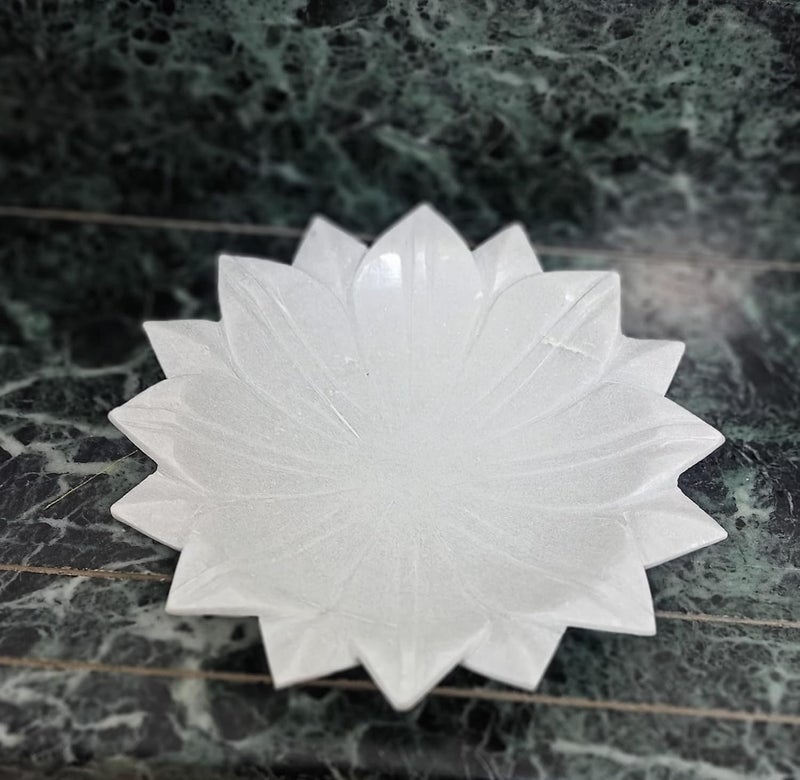 R&M R&M RM Marble Lotus Bowl | Uruli Home Office Place Déc | Marble Fruit Bowl | Marble Flower Bowl | Marble Center Table Bowl  - Image 2
