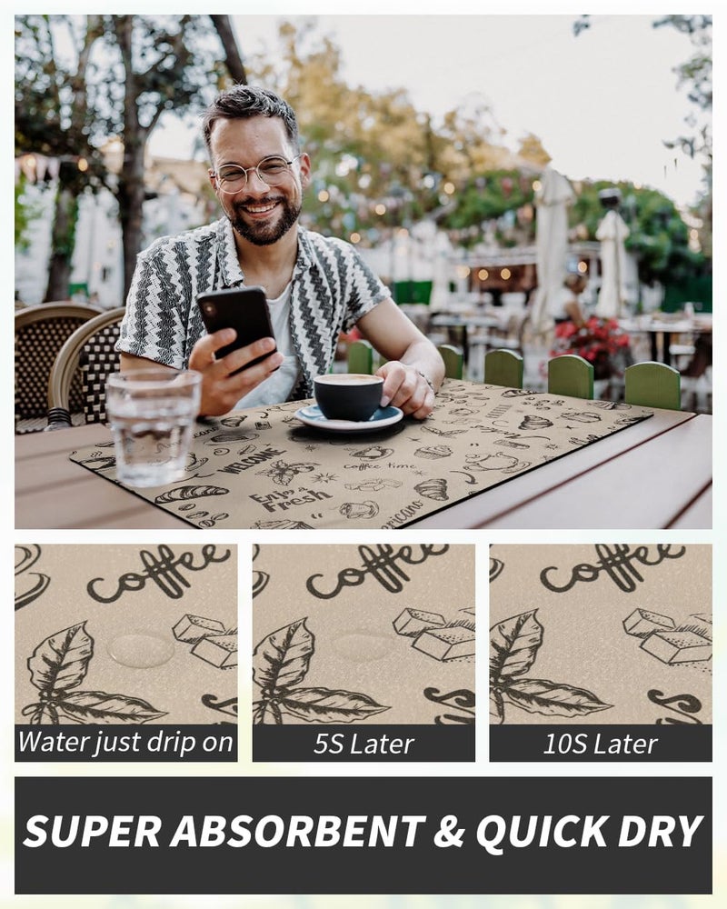 AMOAMI Coffee Mat Hide Stain Rubber Backed Absorbent Dish Drying Mat for Kitchen Counter - Fits Under Coffee Maker & Espresso Machine (12x19, Milk Tea) - Image 4
