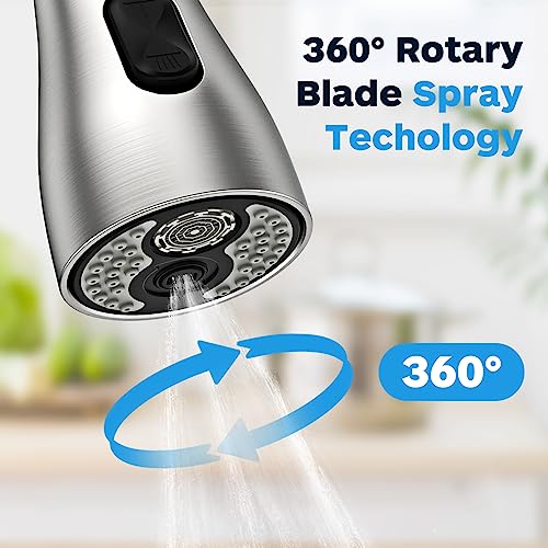 Ifaucet استبدال رأس صنبور المطبخ 3 أوضاع مع 17 محول، رأس رش قابل للسحب لصنبور المطبخ، رأس صنبور حوض المطبخ G 1/2، استبدال رأس الرش، متوافق مع صنابير موين، دلتا، كوهلر - Image 3