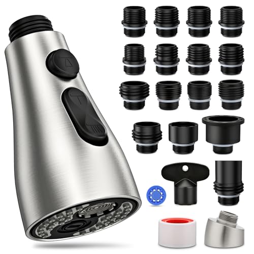 Ifaucet استبدال رأس صنبور المطبخ 3 أوضاع مع 17 محول، رأس رش قابل للسحب لصنبور المطبخ، رأس صنبور حوض المطبخ G 1/2، استبدال رأس الرش، متوافق مع صنابير موين، دلتا، كوهلر - Image 1