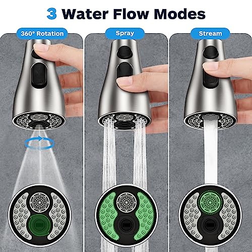 Ifaucet استبدال رأس صنبور المطبخ 3 أوضاع مع 17 محول، رأس رش قابل للسحب لصنبور المطبخ، رأس صنبور حوض المطبخ G 1/2، استبدال رأس الرش، متوافق مع صنابير موين، دلتا، كوهلر - Image 2