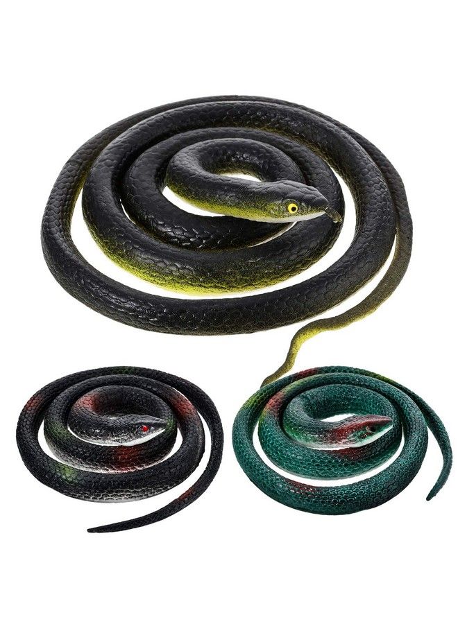 Blulu 3 Pieces Large Rubber Snakes Realistic Fake Snake Toys For Garden Props To Keep Birds Away Pranks Halloween Decoration (Classic Style) - Image 1