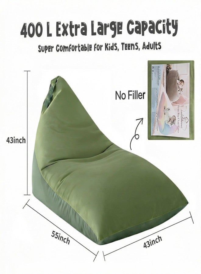 Nobildonna Stuffed Animal Storage Bean Bag Chair Cover for Kids (No Filler), 400L Extra Large Premium Velvet Lazy Sofa Cover, Washable Ultra Soft Triangular Bean Bag Chair Cover (Green) - Image 2