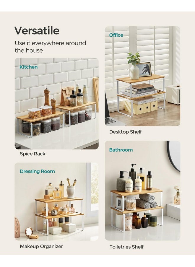 SONGMICS SONGMICS Cabinet Organizer Shelf, Set of 2 Kitchen Counter Shelves, Kitchen Storage, Spice Rack, Stackable, Expandable, Metal and Engineered Wood, Cloud White and Natural Beige UKCS200W01  - Image 3