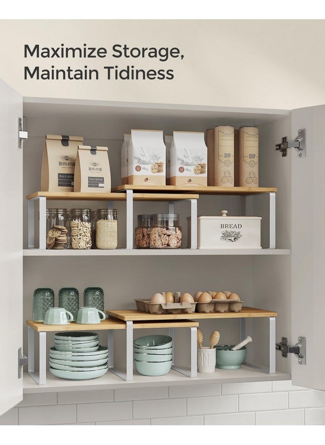 SONGMICS SONGMICS Cabinet Organizer Shelf, Set of 2 Kitchen Counter Shelves, Kitchen Storage, Spice Rack, Stackable, Expandable, Metal and Engineered Wood, Cloud White and Natural Beige UKCS200W01  - Image 5