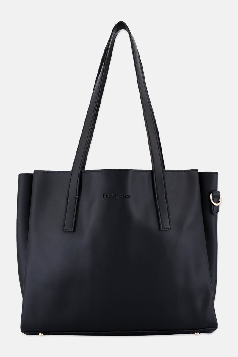 Lucky Bees Women Brand Logo Tote Bag, Black - Image 1