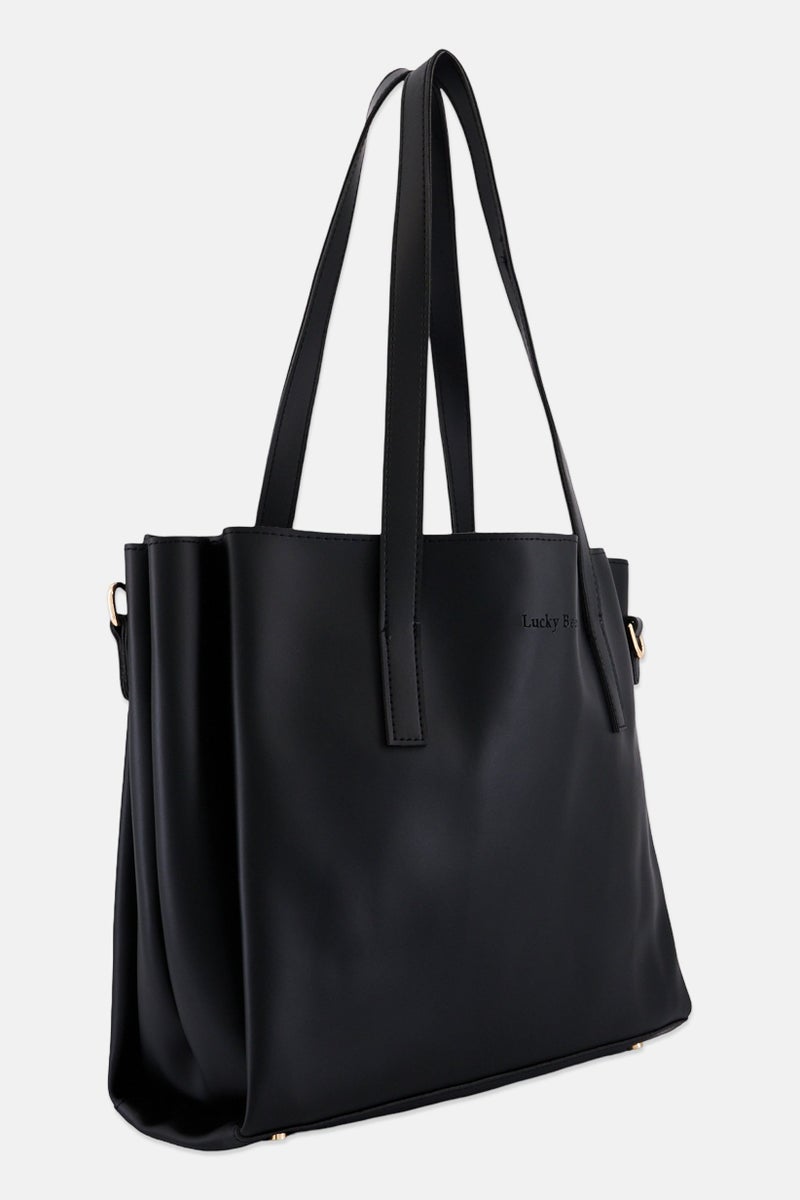 Lucky Bees Women Brand Logo Tote Bag, Black - Image 2