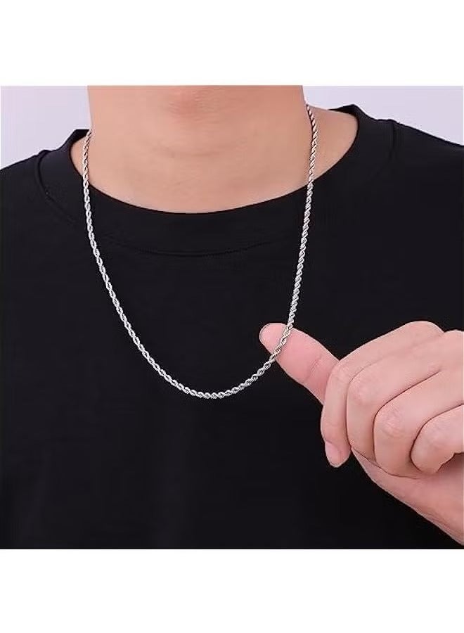 3mm Rope Chain Necklace for Men, Silver Tone Mens Chain Necklace, Stainless Steel Necklace Chain for Men Women - Image 4