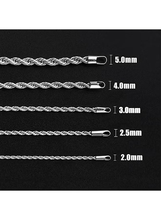 3mm Rope Chain Necklace for Men, Silver Tone Mens Chain Necklace, Stainless Steel Necklace Chain for Men Women - Image 2