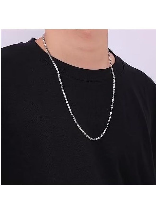 3mm Rope Chain Necklace for Men, Silver Tone Mens Chain Necklace, Stainless Steel Necklace Chain for Men Women - Image 3