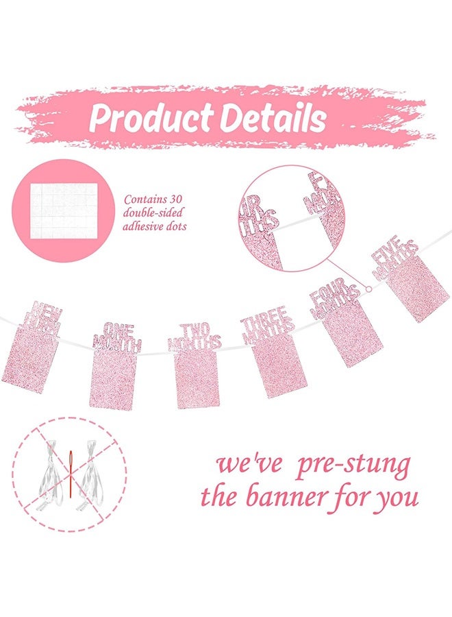 Quantum Photo Banner, Picture Banner Decoration Monthly Milestone Bunting Garland, 1st Birthday Banner with Frame for Girls Boys Celebration (Pink) - Image 3