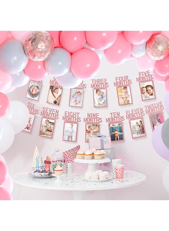 Quantum Photo Banner, Picture Banner Decoration Monthly Milestone Bunting Garland, 1st Birthday Banner with Frame for Girls Boys Celebration (Pink) - Image 5